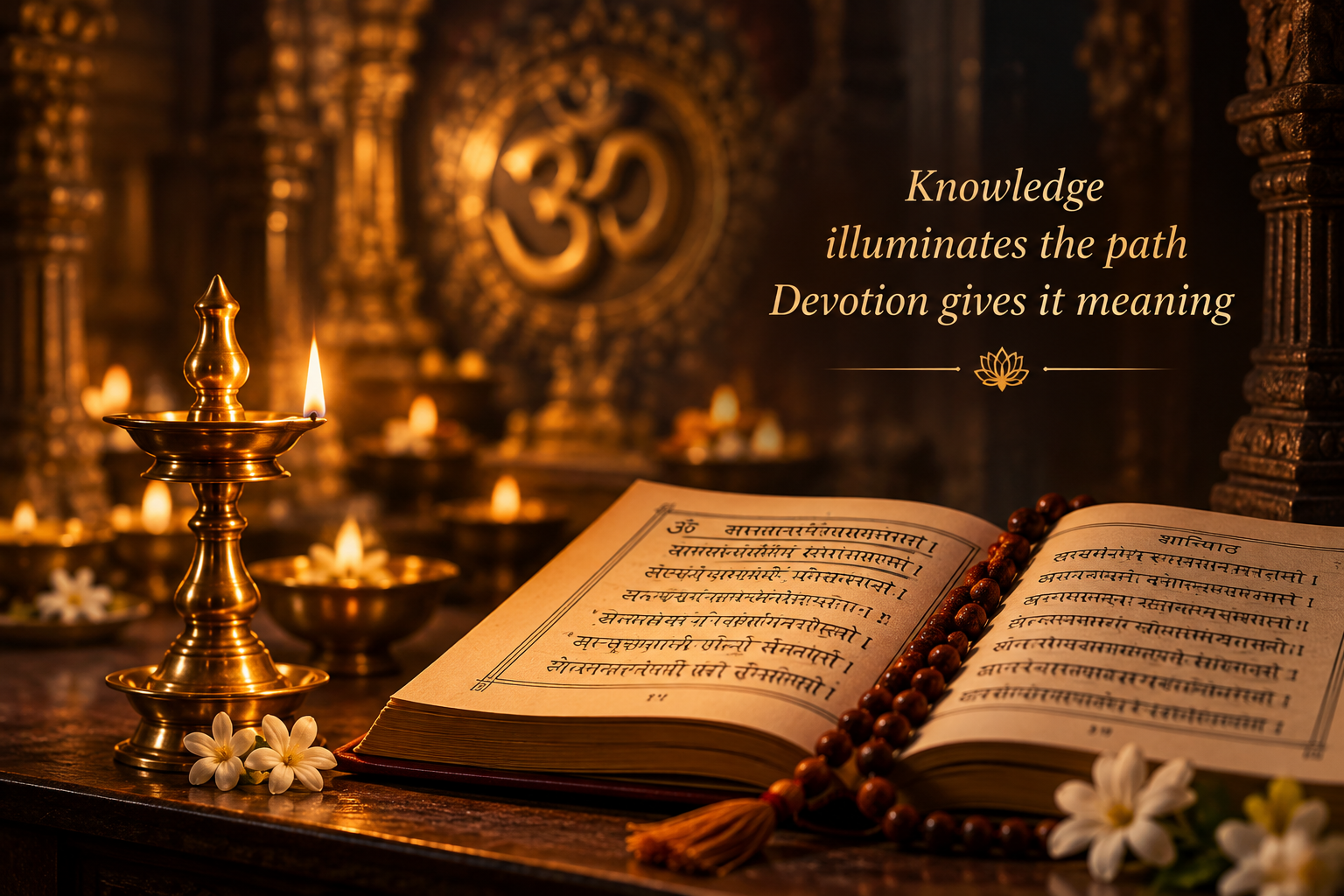 Sacred scripture and traditional lamp